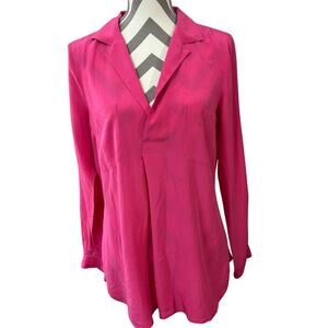 Lilly Pulitzer Dusk Silk Top Blouse Size Large Vibrant Pink V-Neck Long Sleeve
